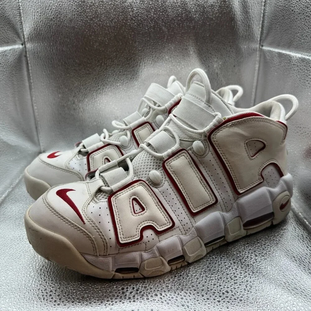 Nike White and Red Men’s Air More Uptempo Sneakers